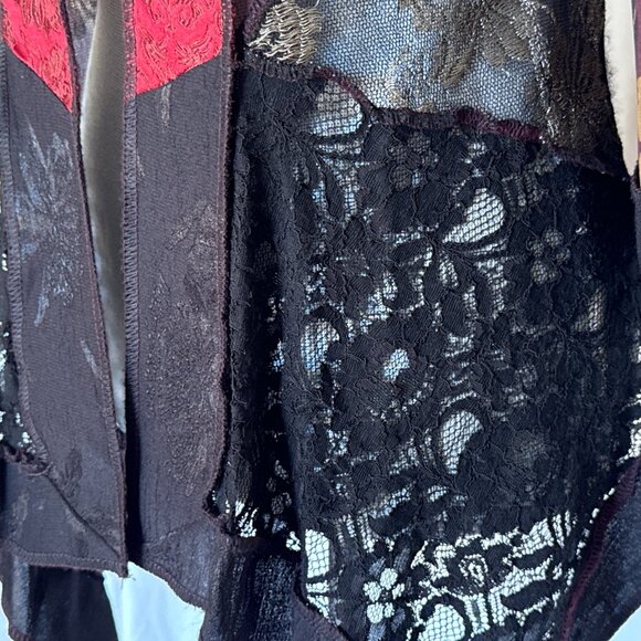 Vtg Studio VK Floral Kimono Cardigan Jacket Top Embroidered blk burg gold PL - Picture 3 of 9